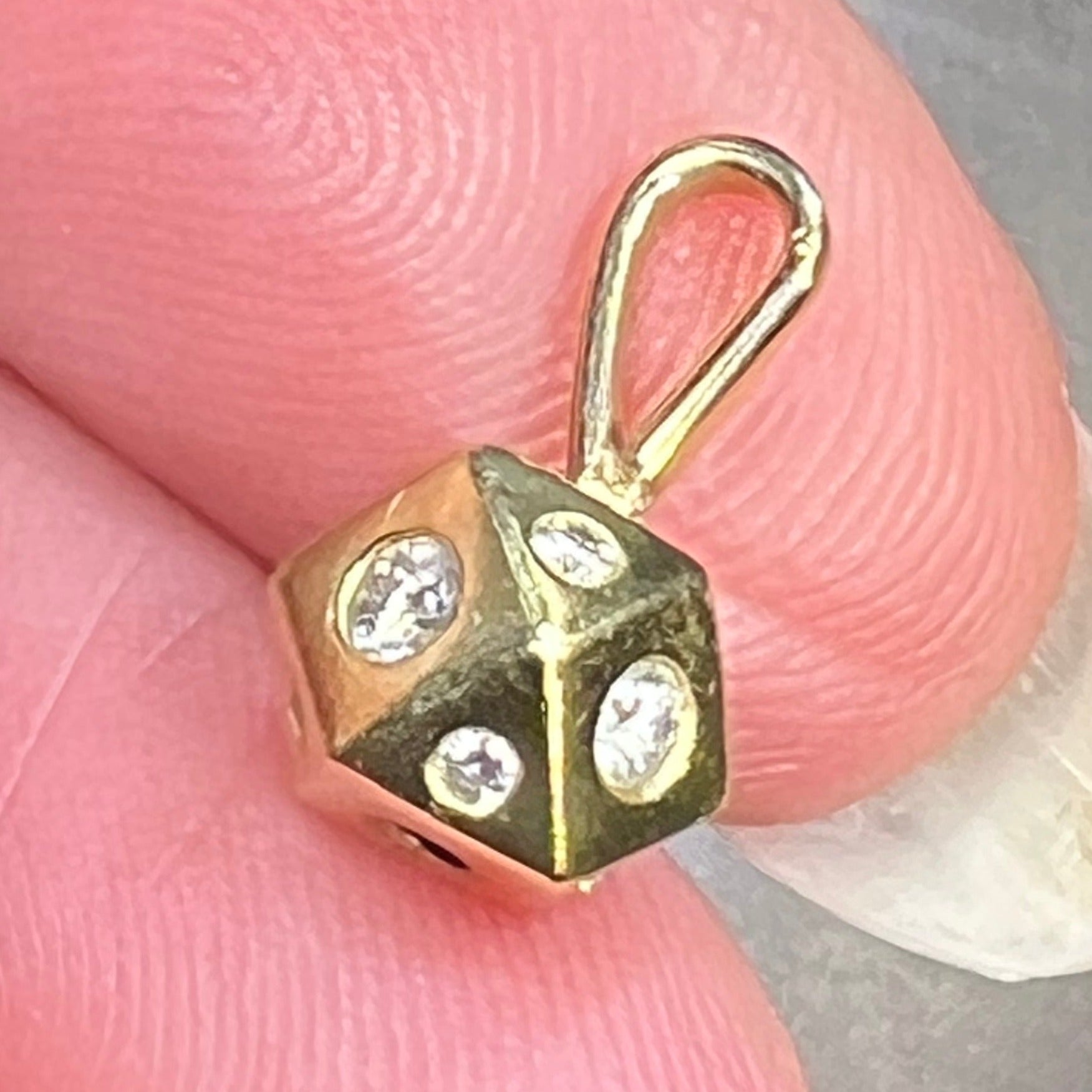 10k Gold Diamond 9-Side Diced Geometric Pendant. TINY! *Video*