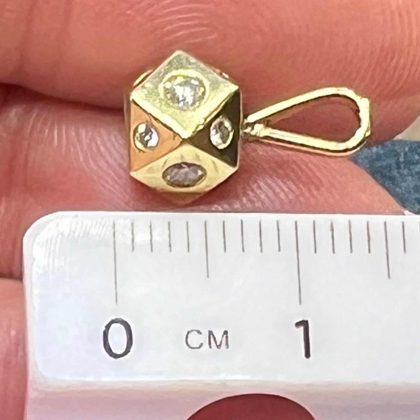 10k Gold Diamond 9-Side Diced Geometric Pendant. TINY! *Video*