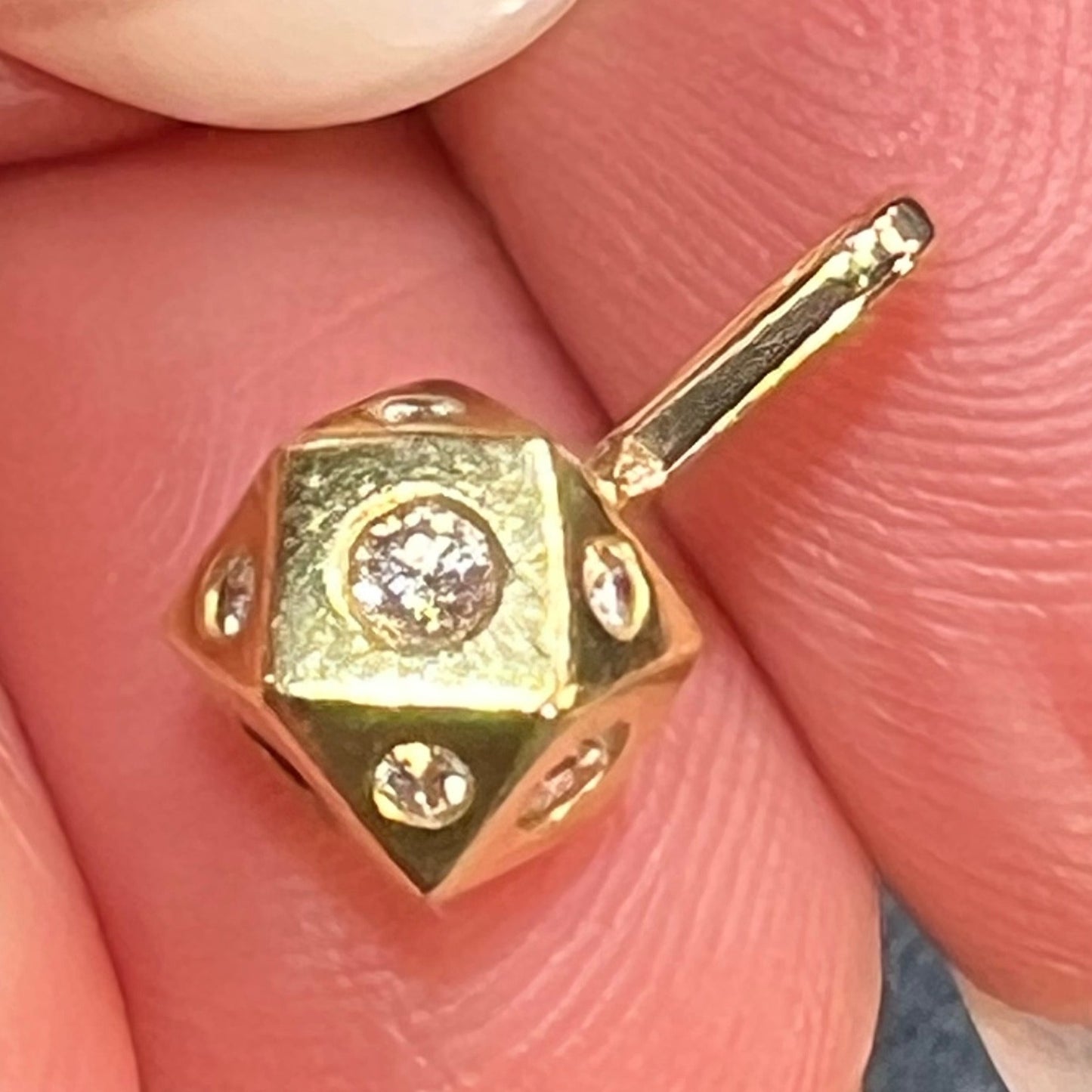 10k Gold Diamond 9-Side Diced Geometric Pendant. TINY! *Video*