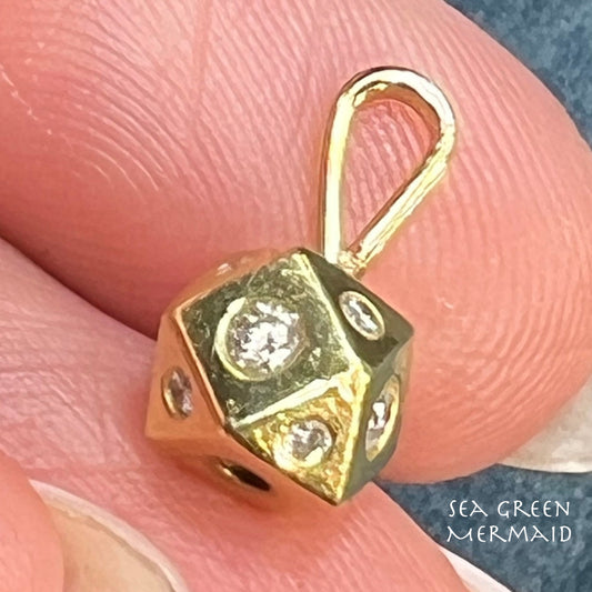 10k Gold Diamond 9-Side Diced Geometric Pendant. TINY! *Video*
