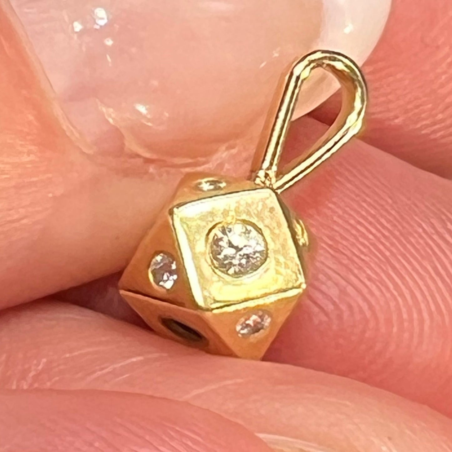 10k Gold Diamond 9-Side Diced Geometric Pendant. TINY! *Video*