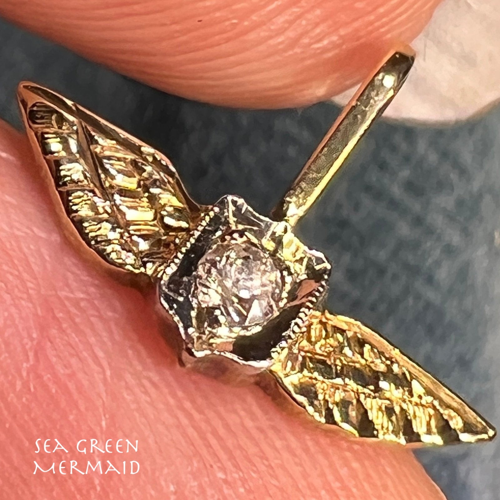 10k Gold Diamond Air Force Army Navy AVIATOR Badge Pendant. TINY!