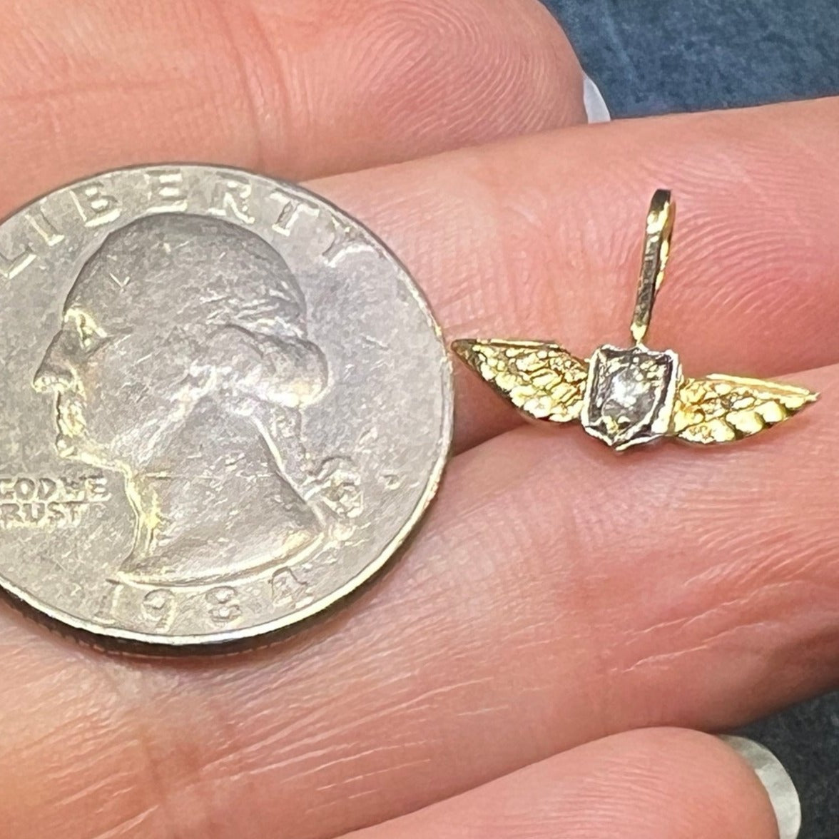 10k Gold Diamond Air Force Army Navy AVIATOR Badge Pendant. TINY!