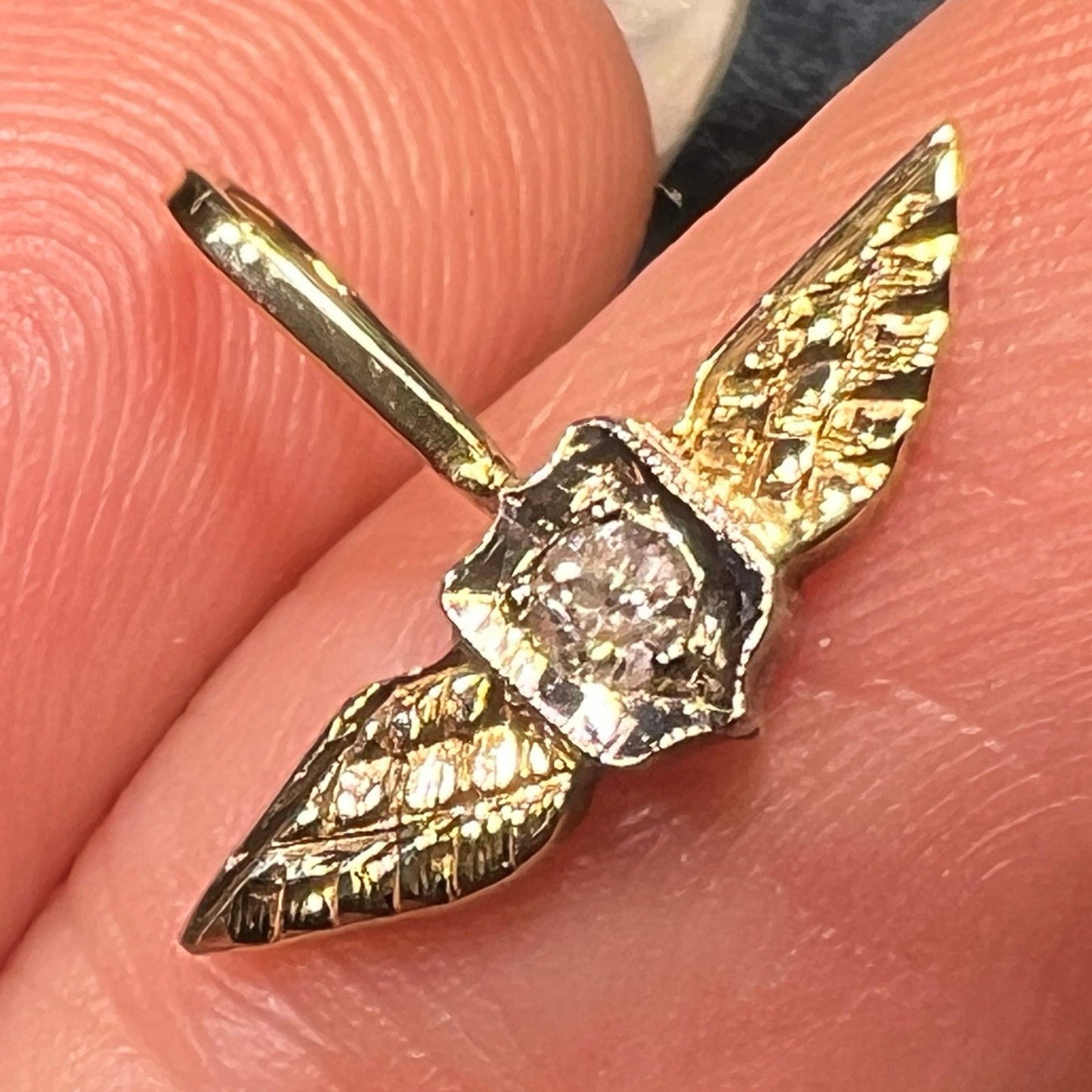 10k Gold Diamond Air Force Army Navy AVIATOR Badge Pendant. TINY!