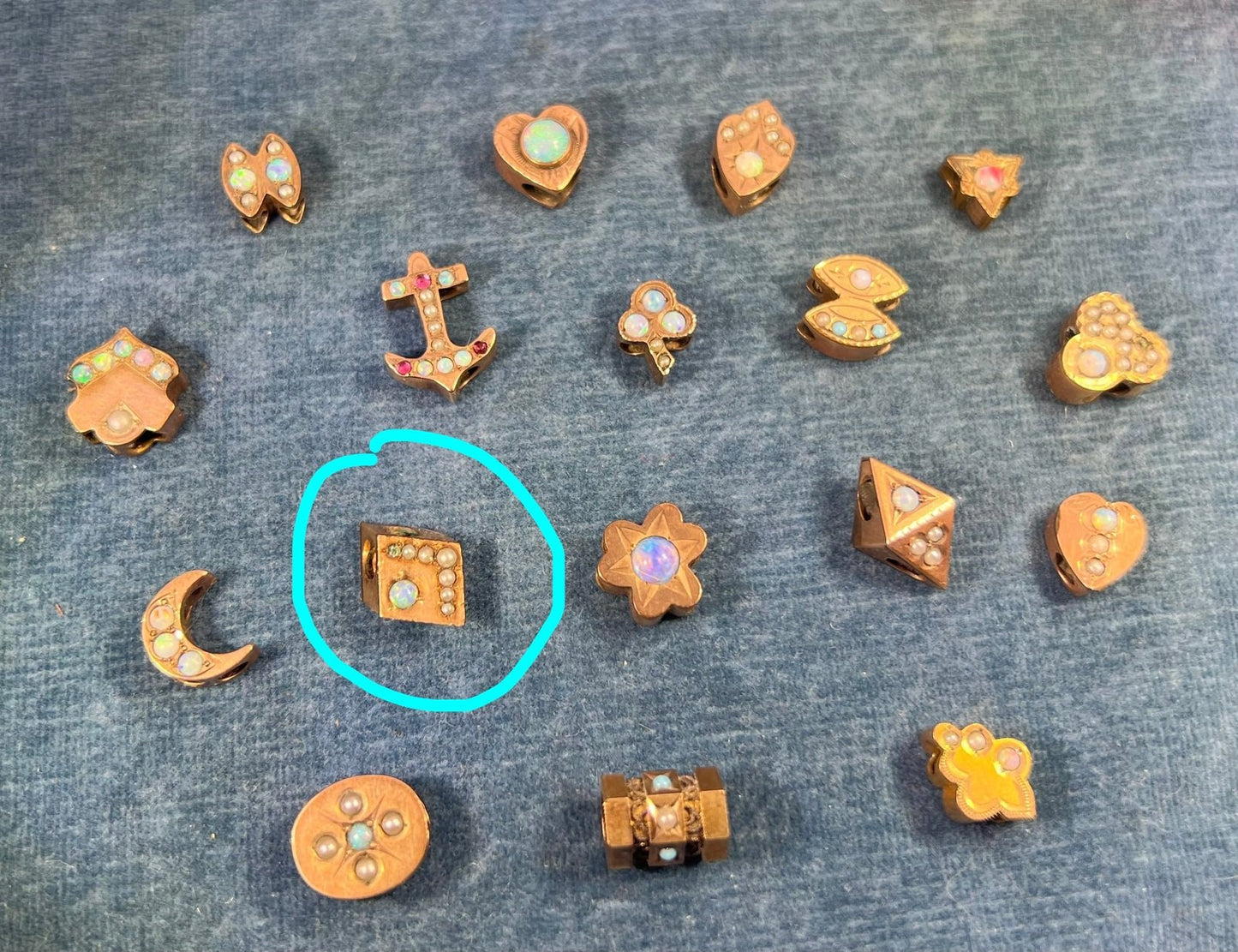 10k Gold Diamond Shape Gypsy-Set Opal Slide Charm Fob Pendant *Video*