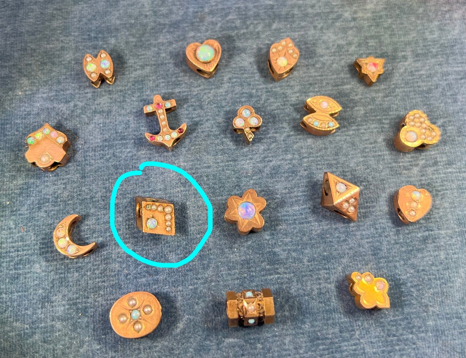 10k Gold Diamond Shape Gypsy-Set Opal Slide Charm Fob Pendant *Video*