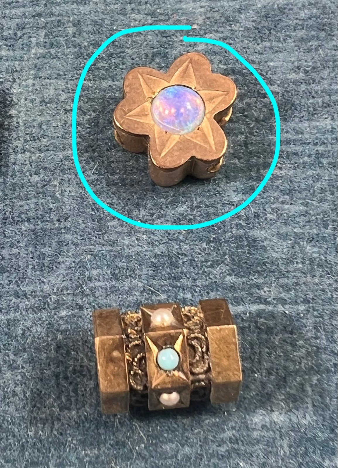 10k Gold Double Clover Gypsy-Set Opal Slide Charm Fob Pendant *Video*