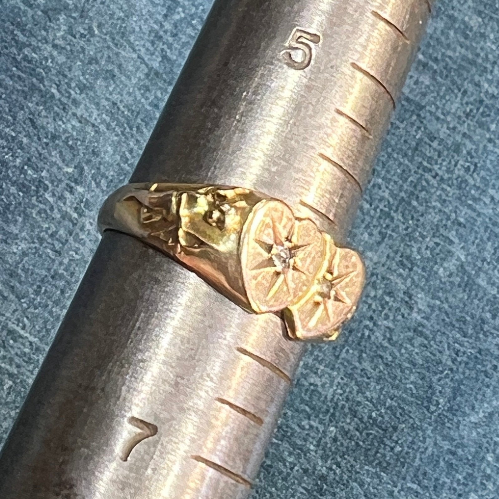 10k Gold Double Hearts Gypsy Set Diamond Ring. Cupid Shoulders *Video*
