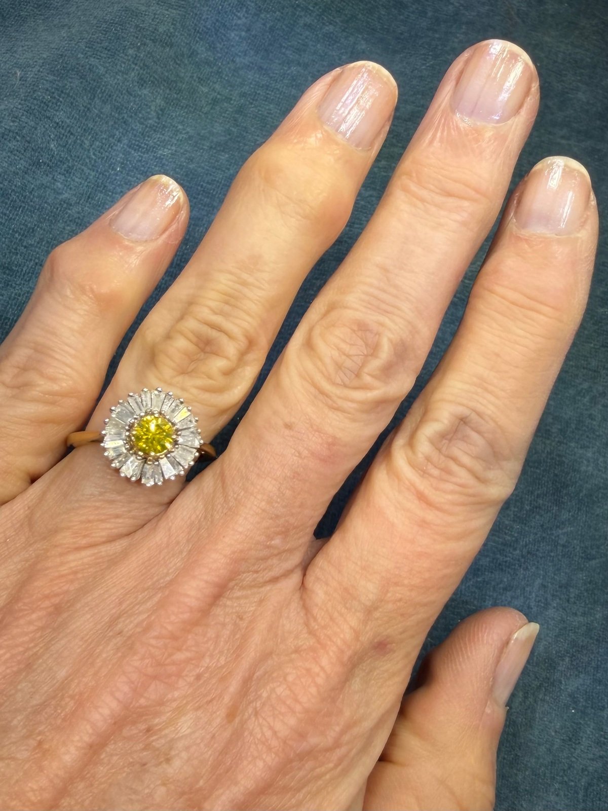 10k Gold Fancy Yellow + White Diamond Baguettes Daisy Ring *Video*
