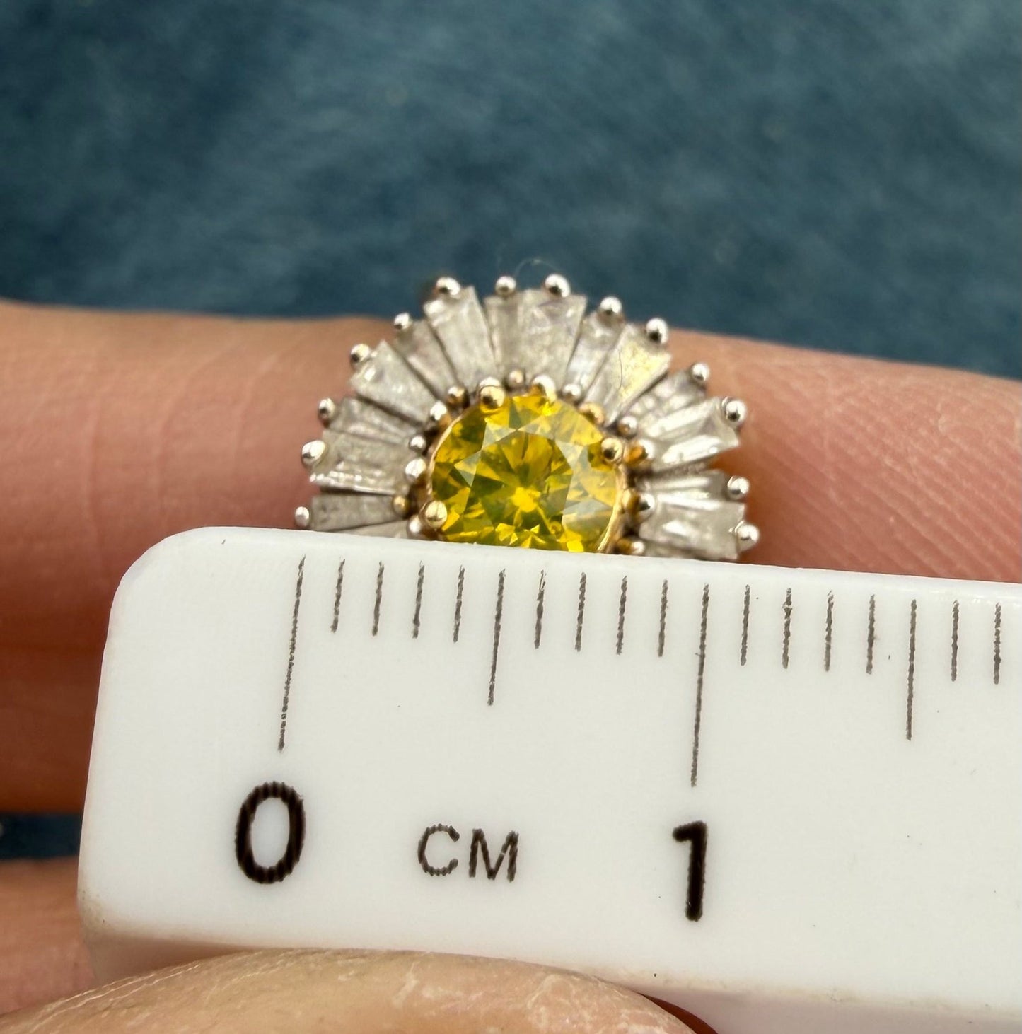 10k Gold Fancy Yellow + White Diamond Baguettes Daisy Ring *Video*