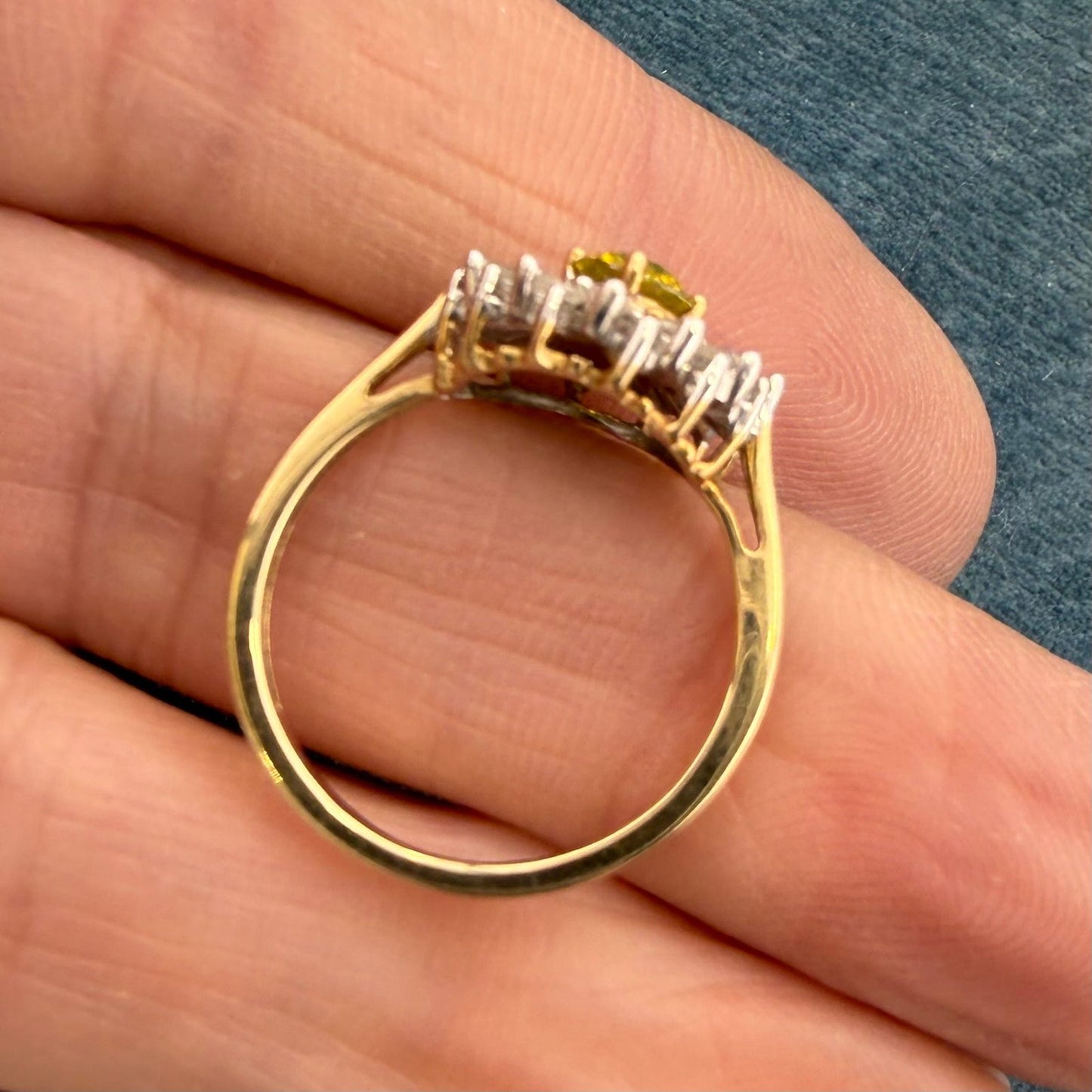 10k Gold Fancy Yellow + White Diamond Baguettes Daisy Ring *Video*
