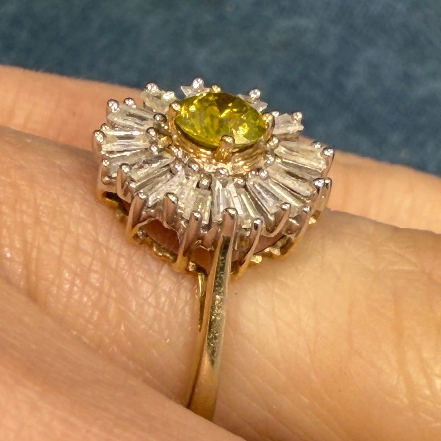 10k Gold Fancy Yellow + White Diamond Baguettes Daisy Ring *Video*