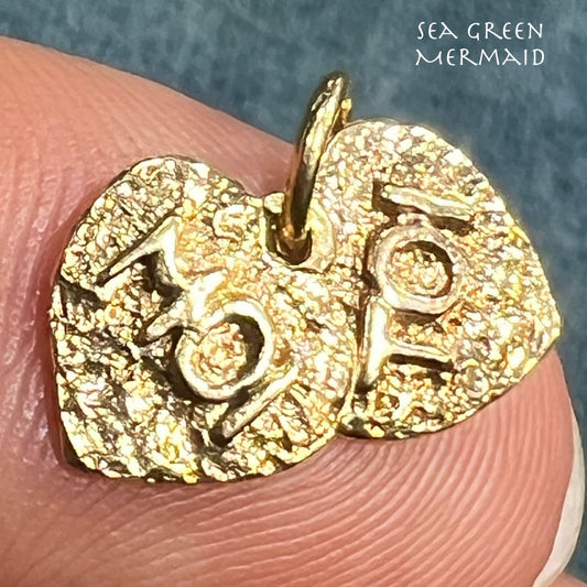 10k Gold French 2 Lover's Hearts Pendant. MOI + TOI. Tiny!!!