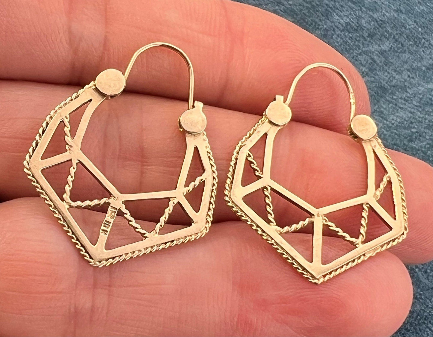 10k Gold Geometric Spiderweb Mandala Hoop Earrings. 14k Wires