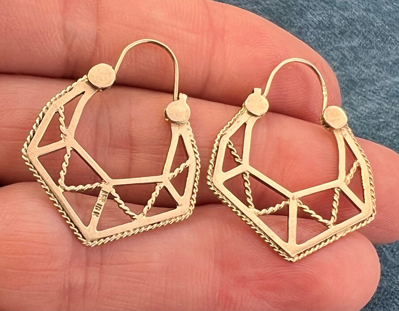 10k Gold Geometric Spiderweb Mandala Hoop Earrings. 14k Wires