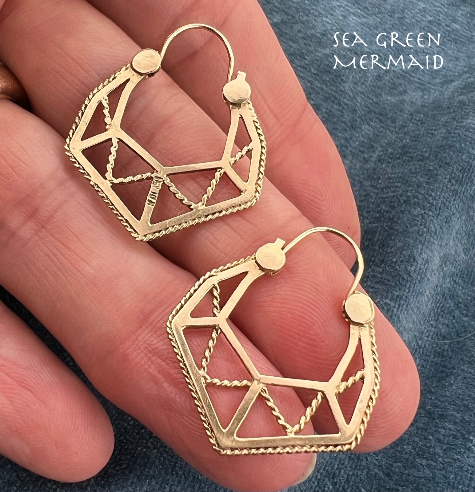 10k Gold Geometric Spiderweb Mandala Hoop Earrings. 14k Wires
