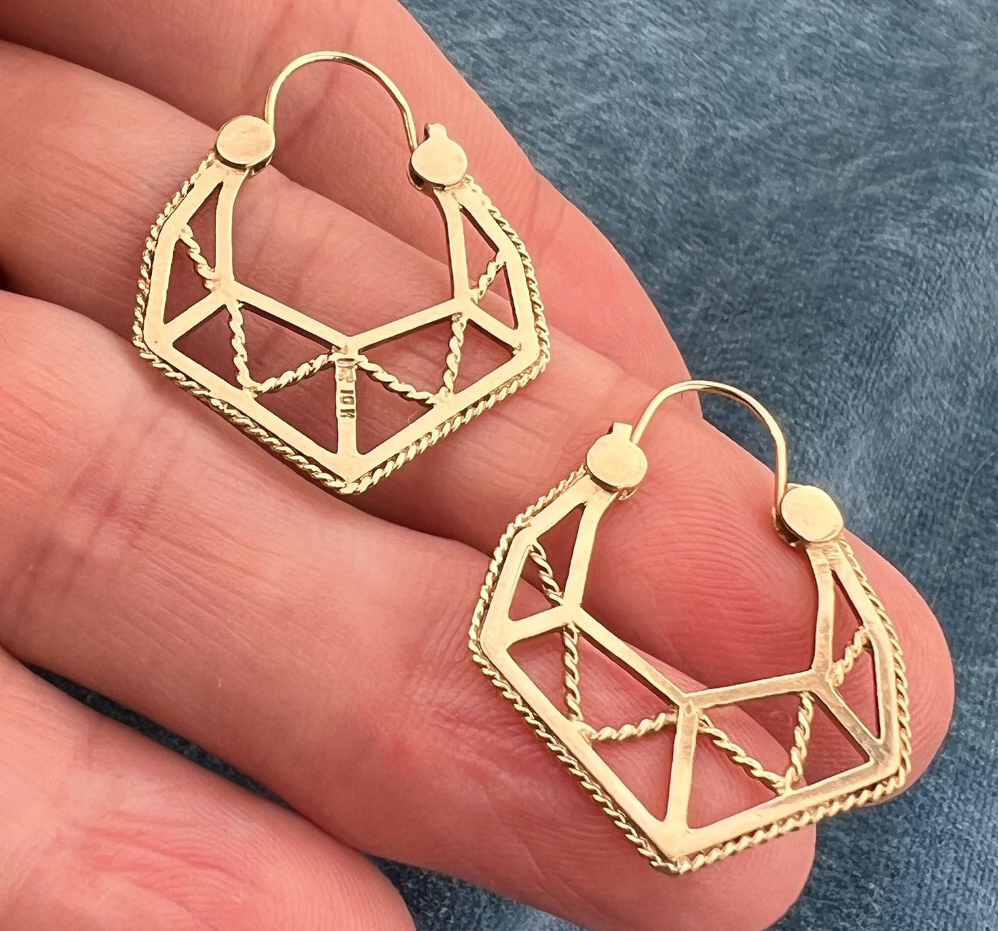 10k Gold Geometric Spiderweb Mandala Hoop Earrings. 14k Wires