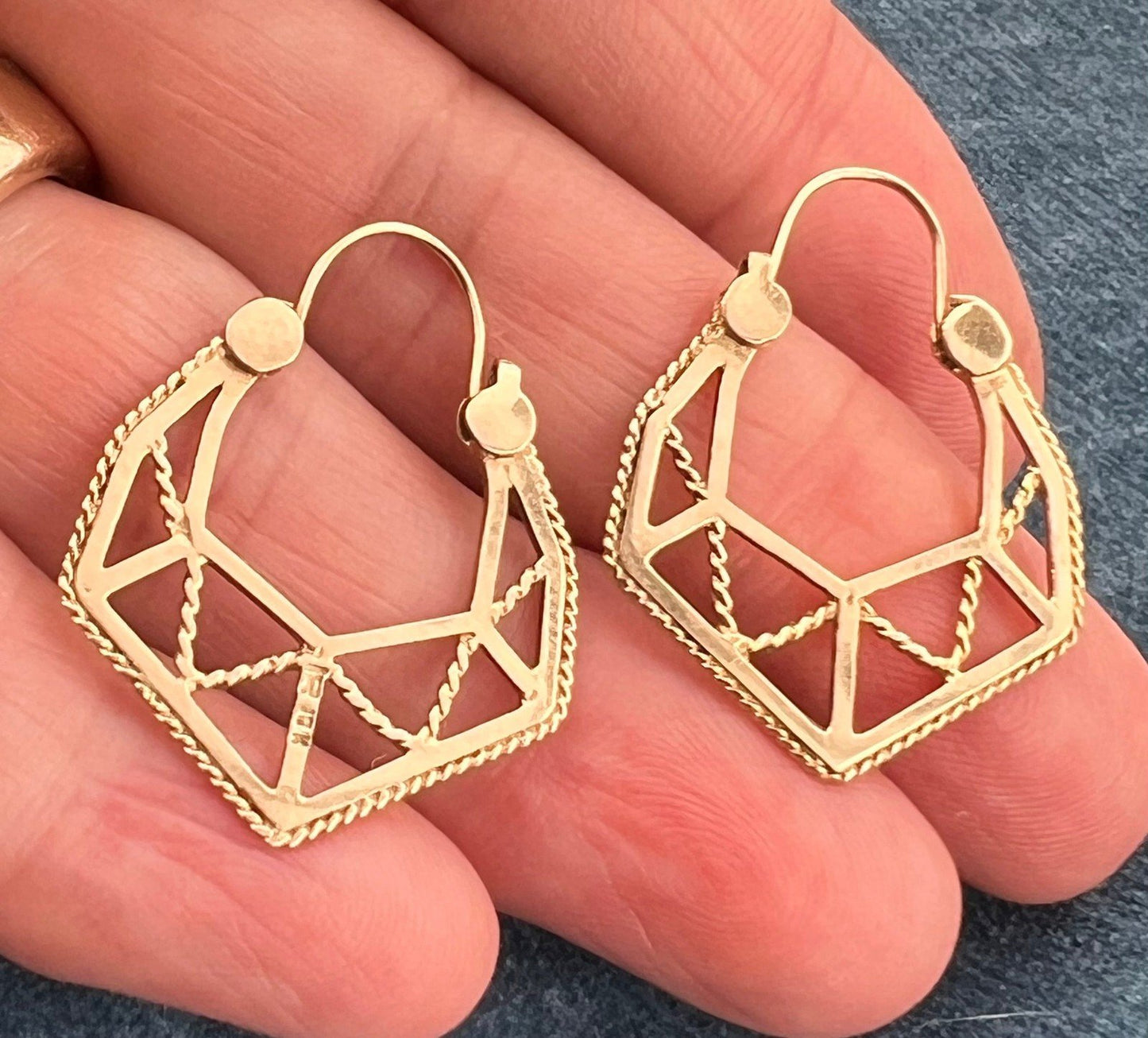 10k Gold Geometric Spiderweb Mandala Hoop Earrings. 14k Wires
