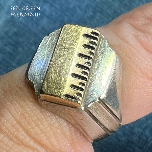 10k Gold "Golden Rule" Ruler on 925 Signet Ring. Crafter Knitter