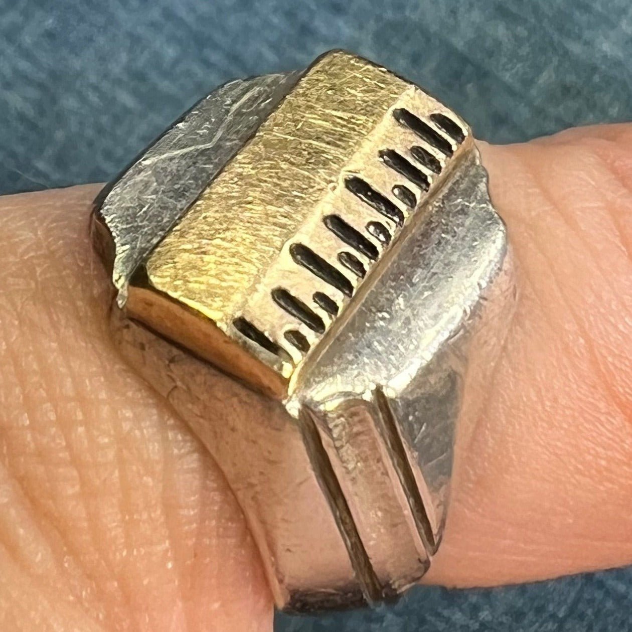 10k Gold "Golden Rule" Ruler on 925 Signet Ring. Crafter Knitter