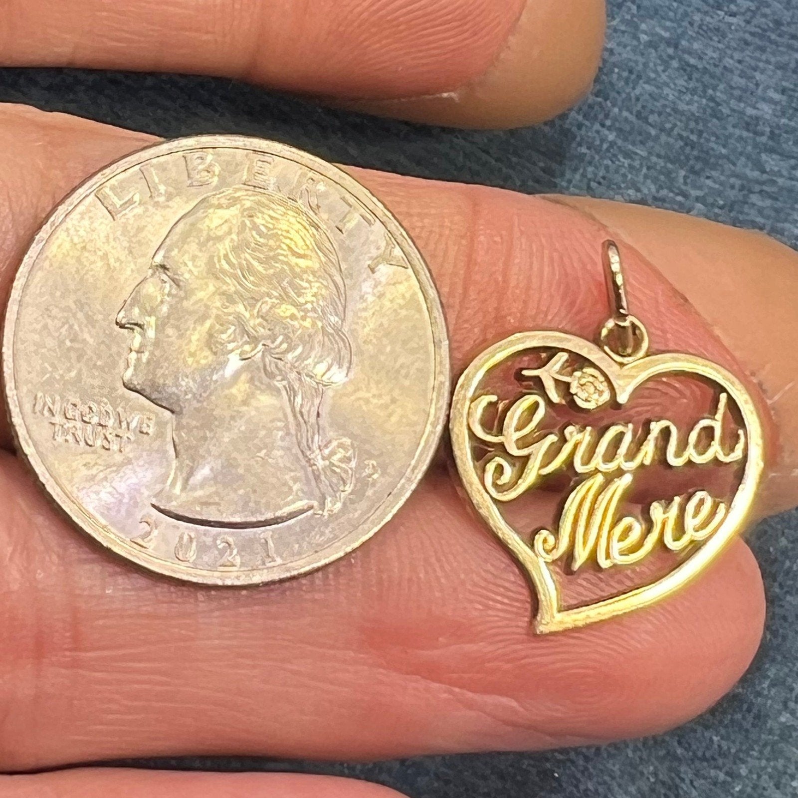 10k Gold "Grand-Mere" Pendant. French Grandmother Grandmere Grandma