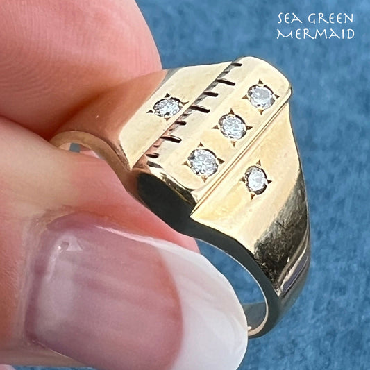 10k Gold + Gypsy-Set Diamonds Wide Ruler Ring. Crafter Builder Quilter