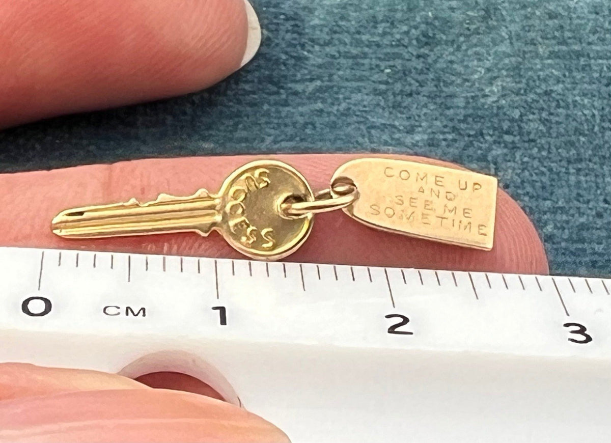 10k Gold Key Pendant. Come Up + See Me Some Time - Mae West