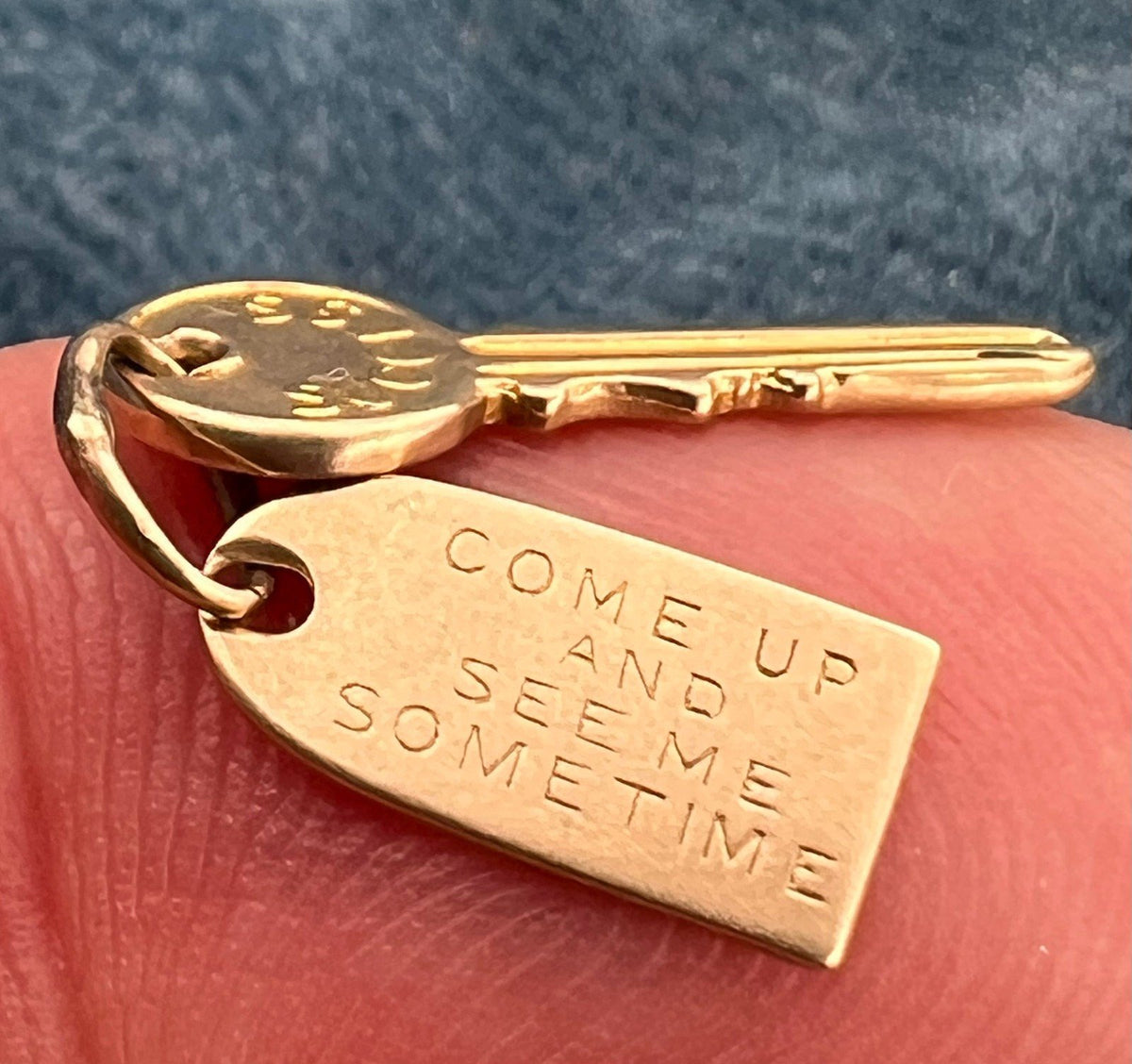 10k Gold Key Pendant. Come Up + See Me Some Time - Mae West