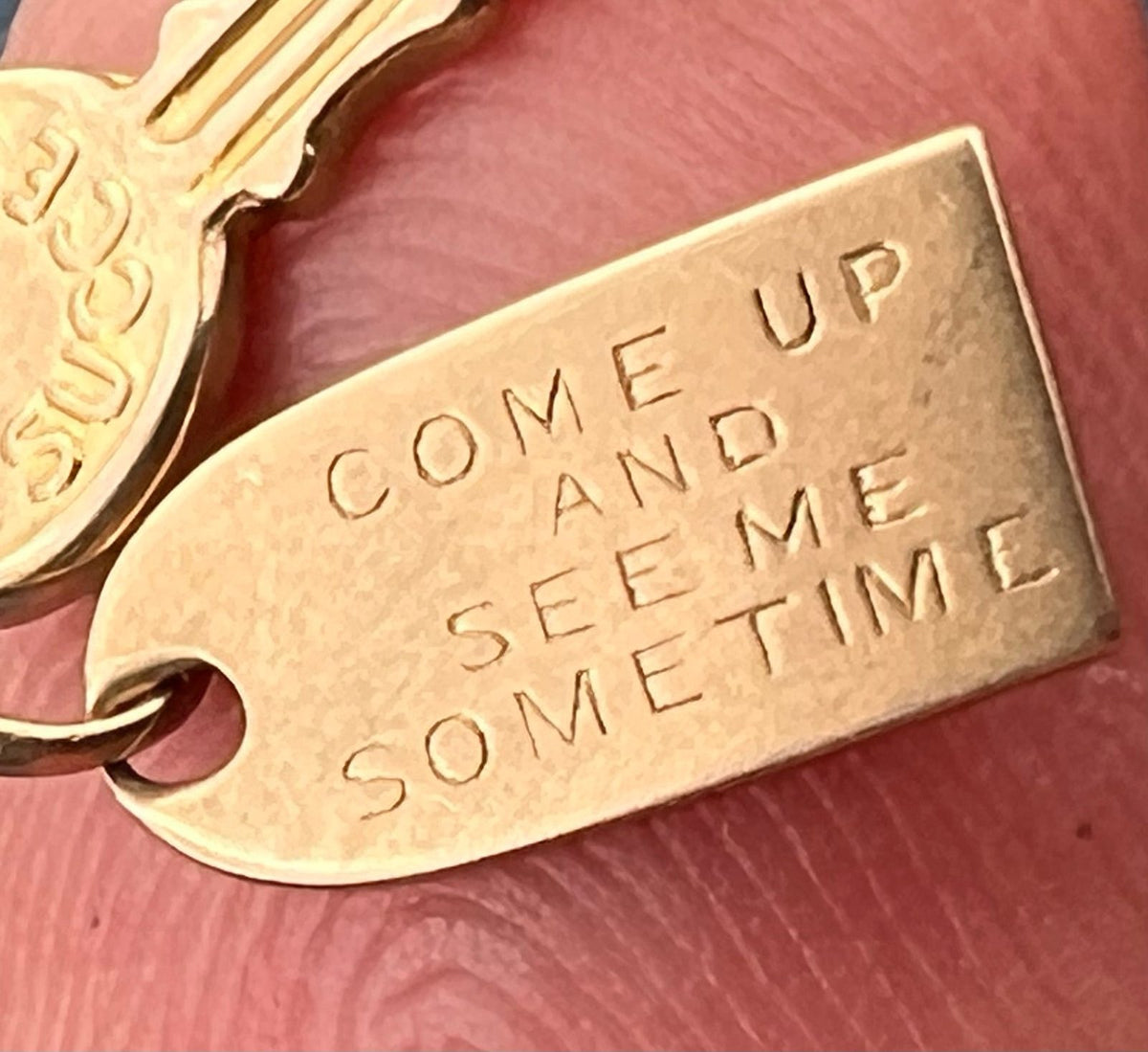 10k Gold Key Pendant. Come Up + See Me Some Time - Mae West
