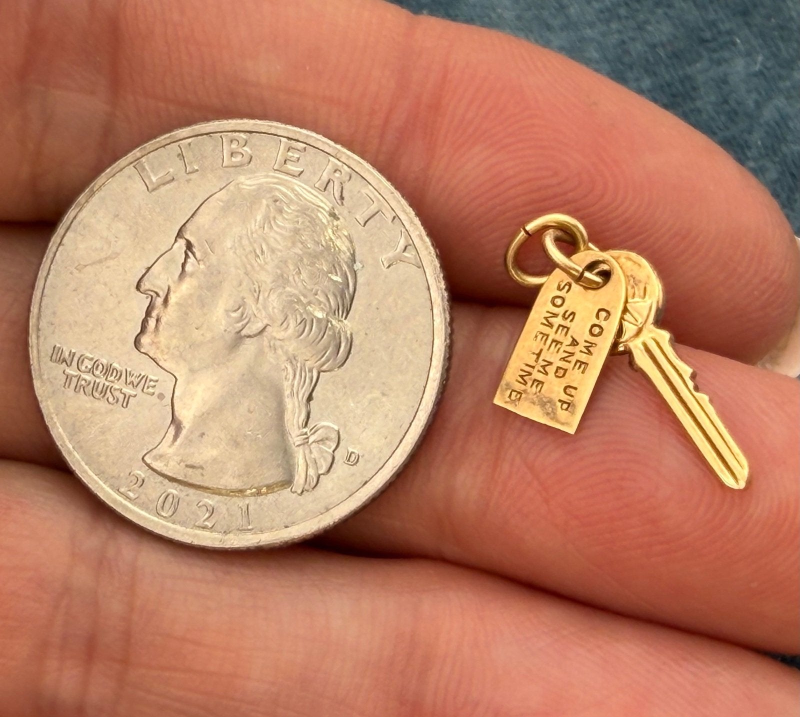 10k Gold Key Pendant. Come Up + See Me Some Time - Mae West
