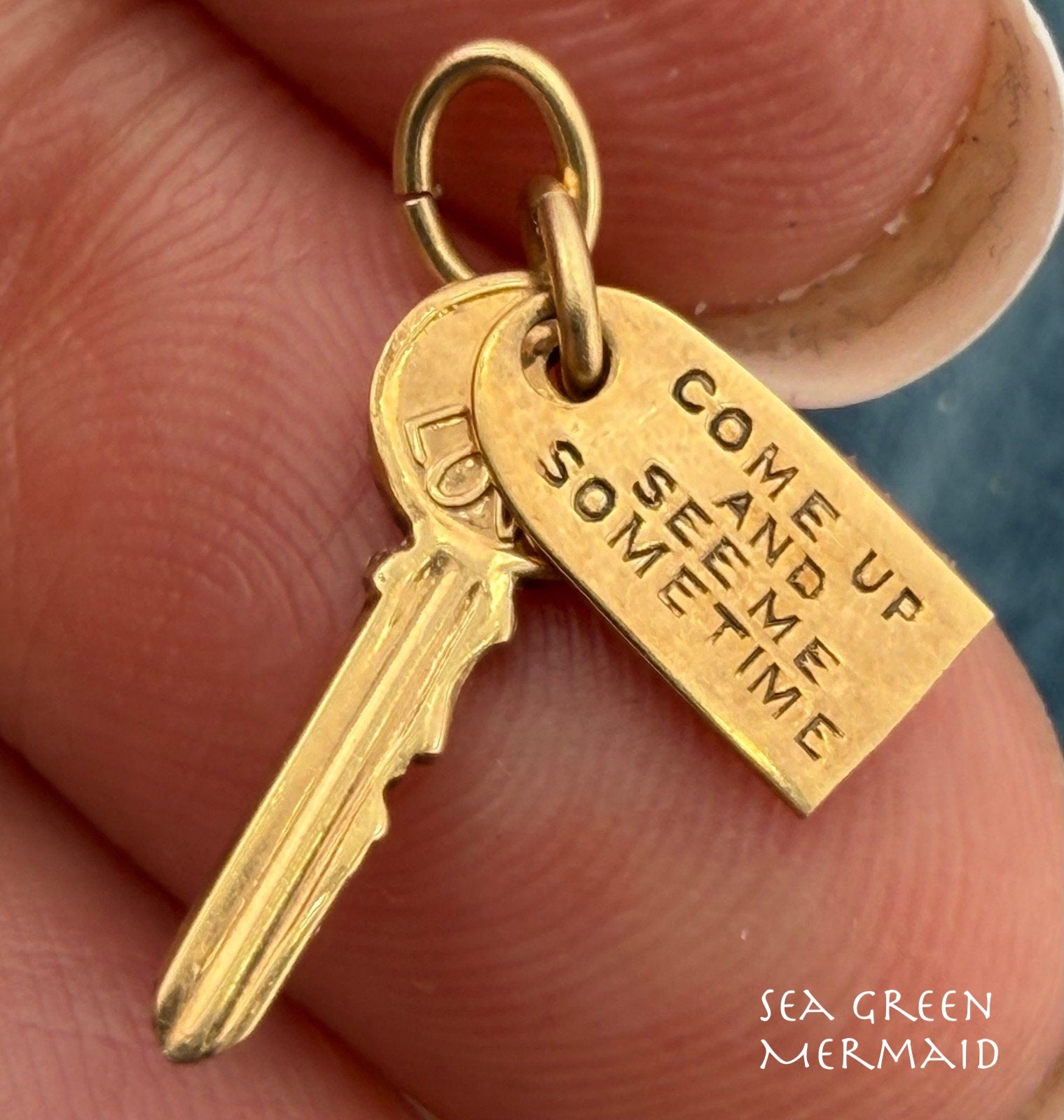 10k Gold Key Pendant. Come Up + See Me Some Time - Mae West