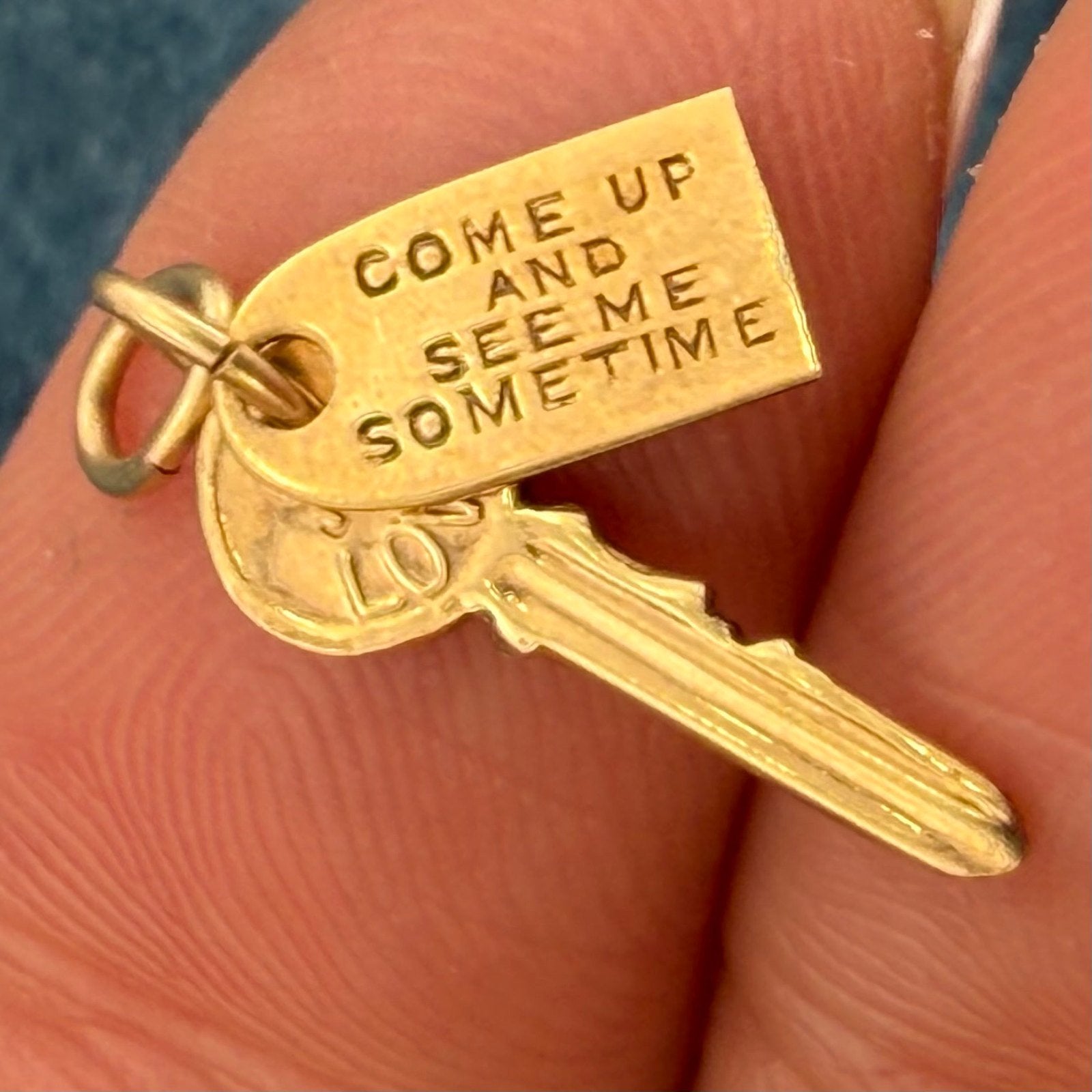 10k Gold Key Pendant. Come Up + See Me Some Time - Mae West