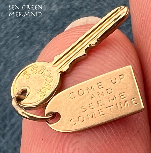 10k Gold Key Pendant. Come Up + See Me Some Time - Mae West