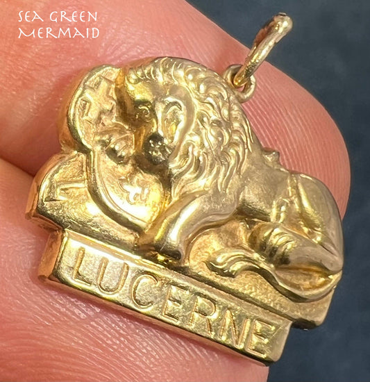 10k Gold Lion of Lucerne Pendant. Swiss Revolution Memorial