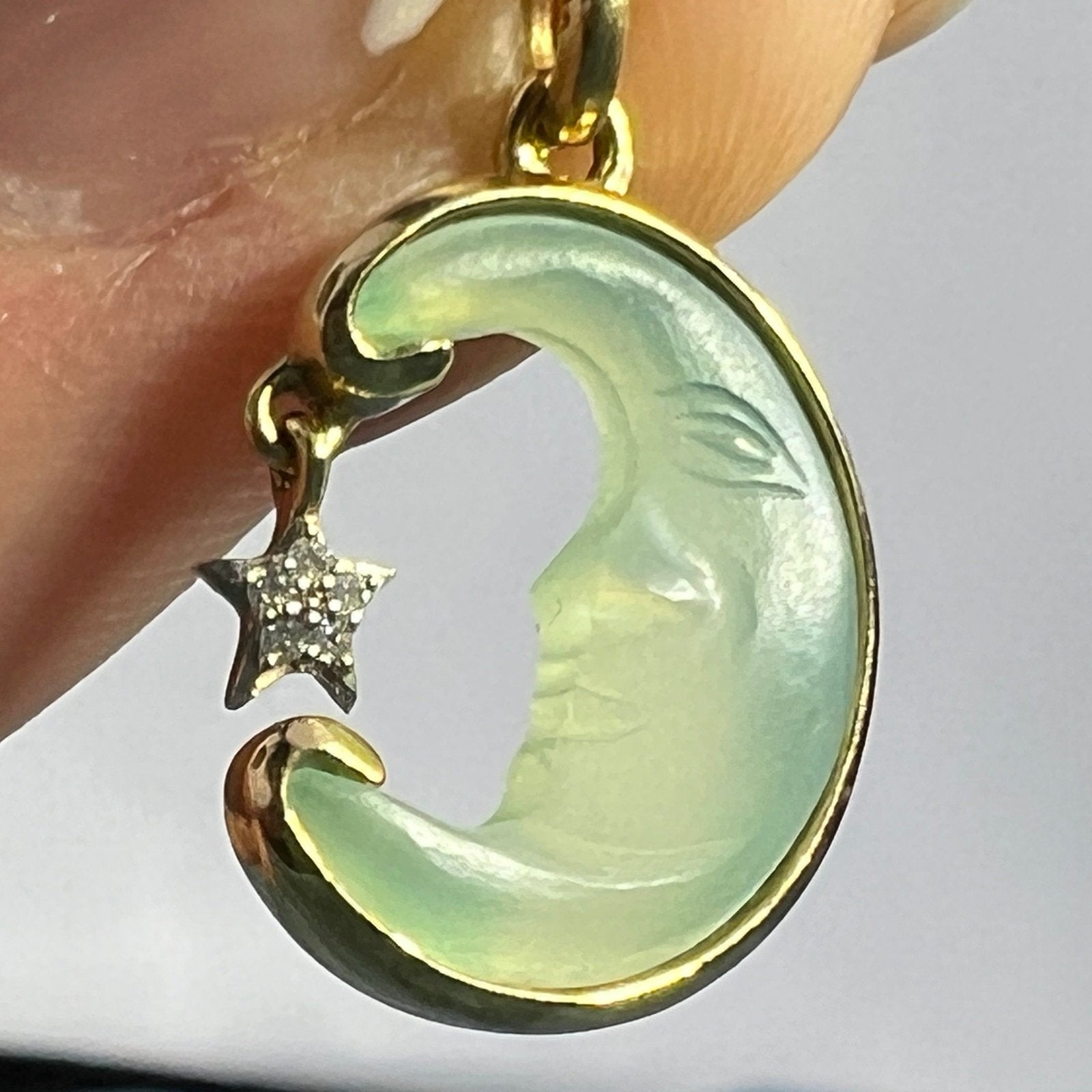 10k Gold "Man in Moon" Pendant w Diamond. Glen Lehrer *Video* - L