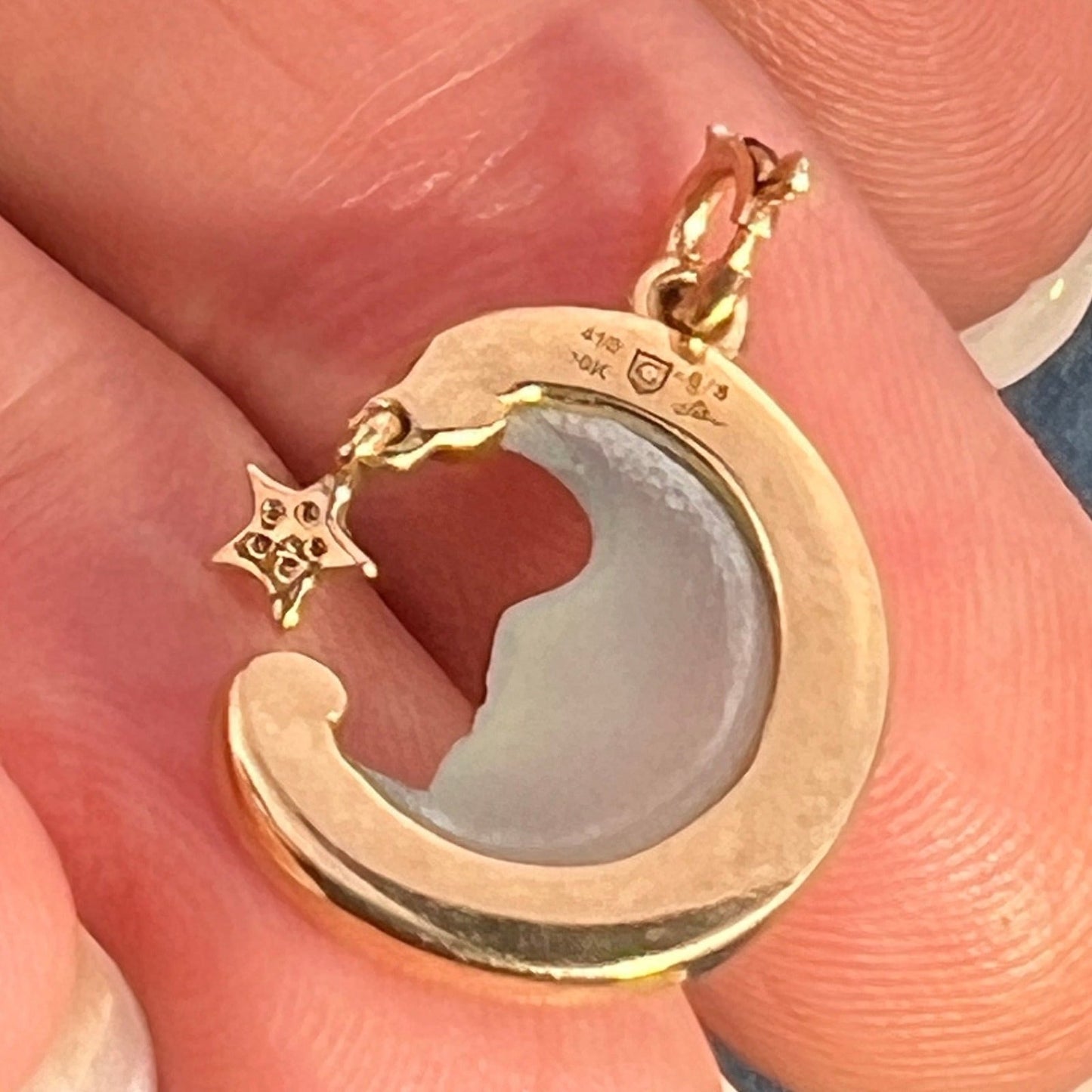 10k Gold "Man in Moon" Pendant w Diamond. Glen Lehrer *Video* - R