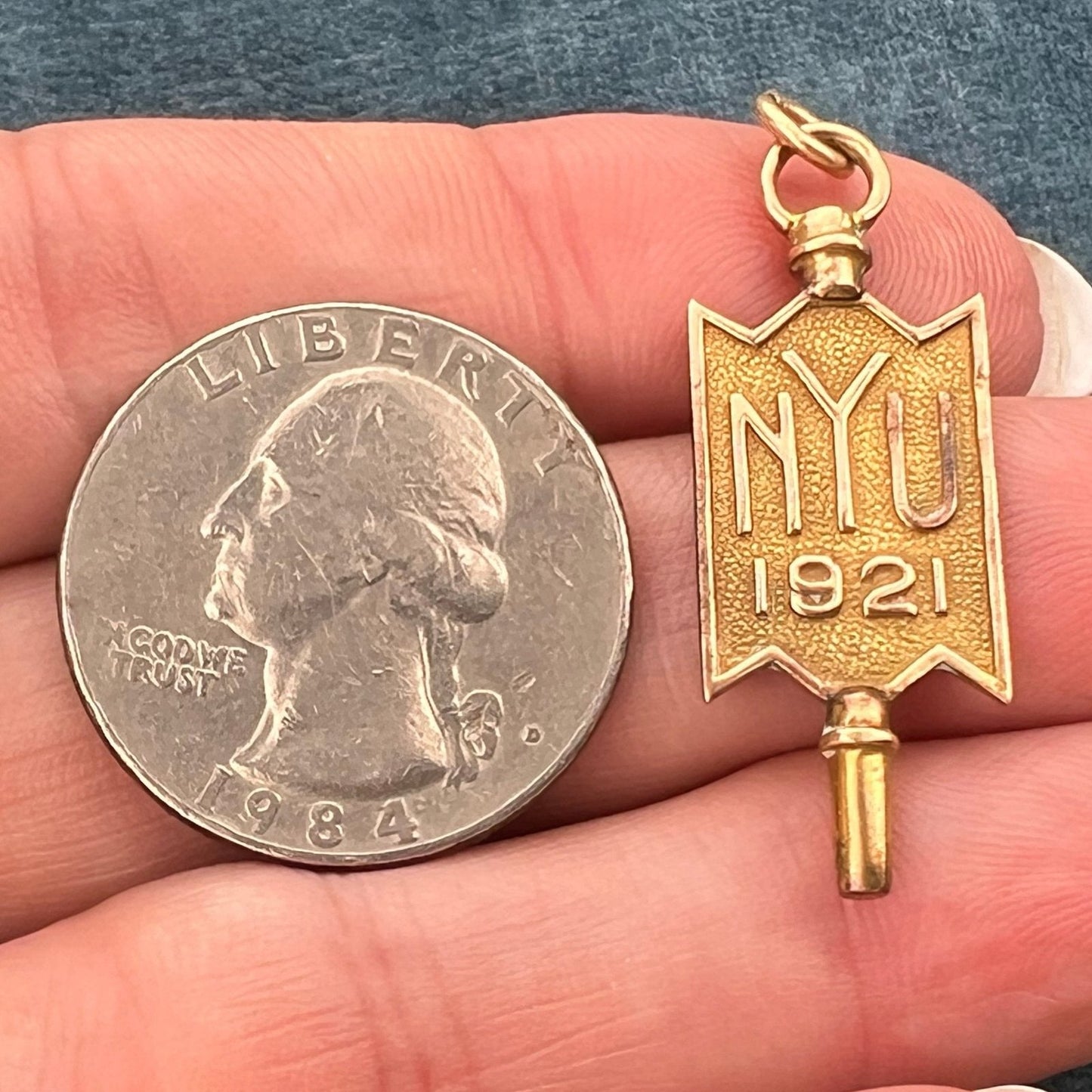 10k Gold NYU New York University Class Key Pendant. 1.3"