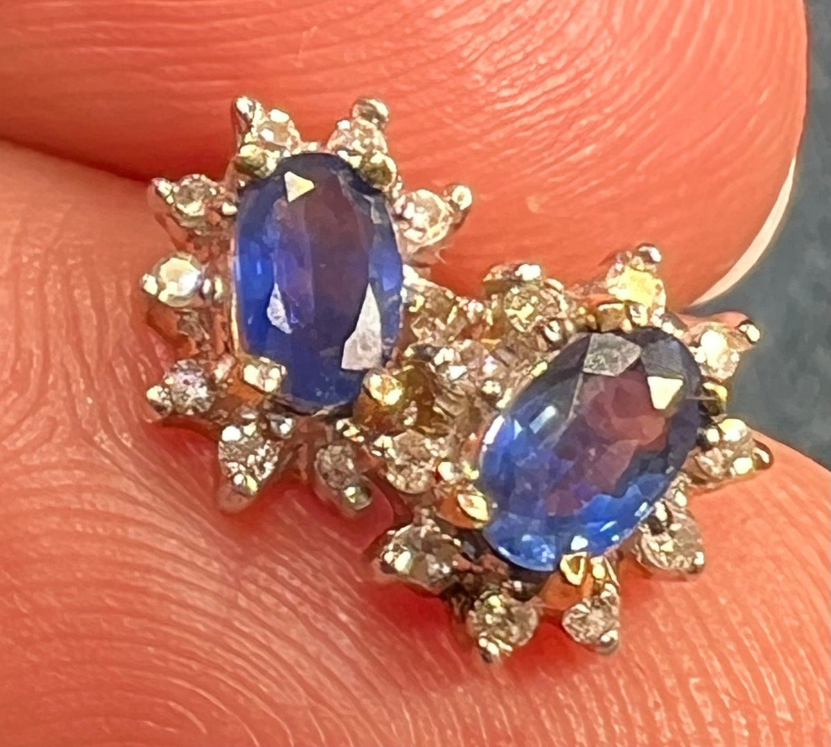 10k Gold Natural Ceylon Blue Sapphire & Diamond Halo Earrings *Video*