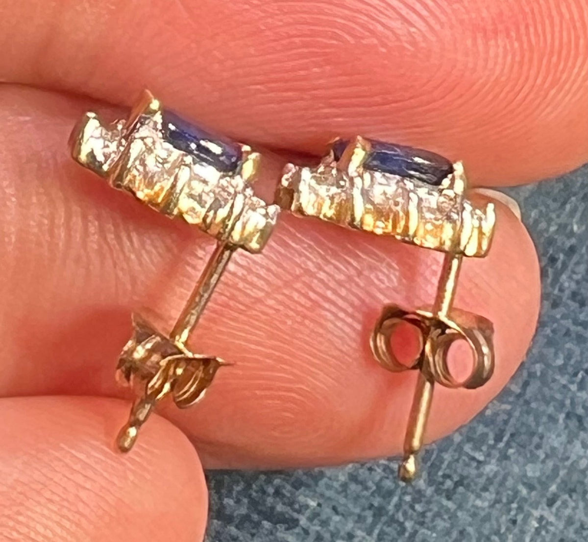 10k Gold Natural Ceylon Blue Sapphire & Diamond Halo Earrings *Video*