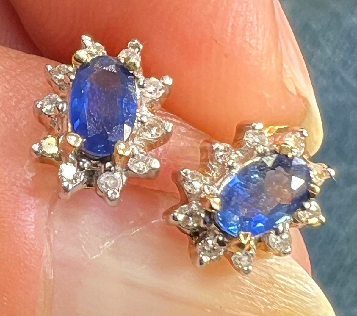 10k Gold Natural Ceylon Blue Sapphire & Diamond Halo Earrings *Video*