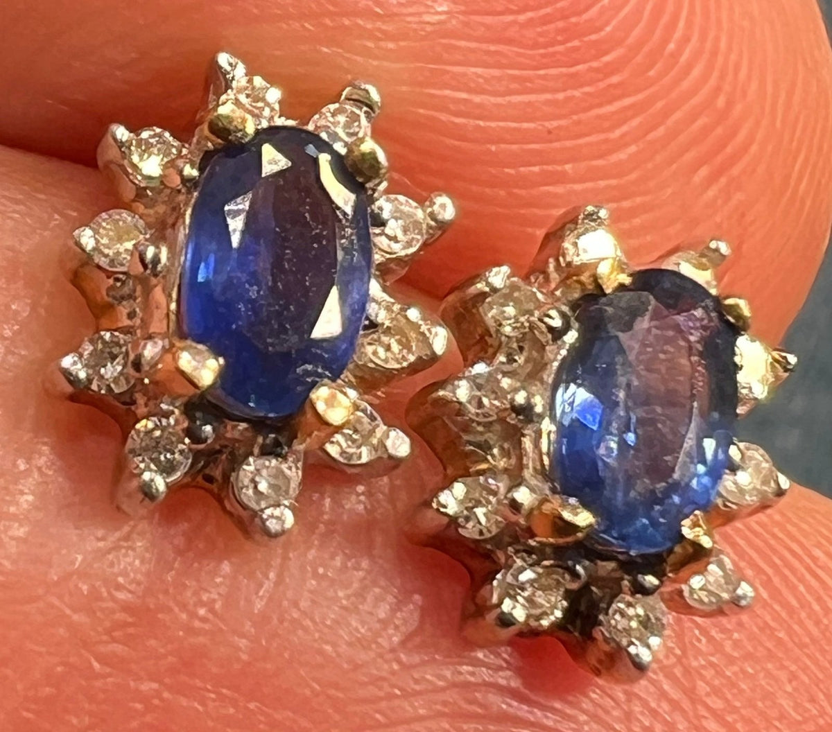 10k Gold Natural Ceylon Blue Sapphire & Diamond Halo Earrings *Video*