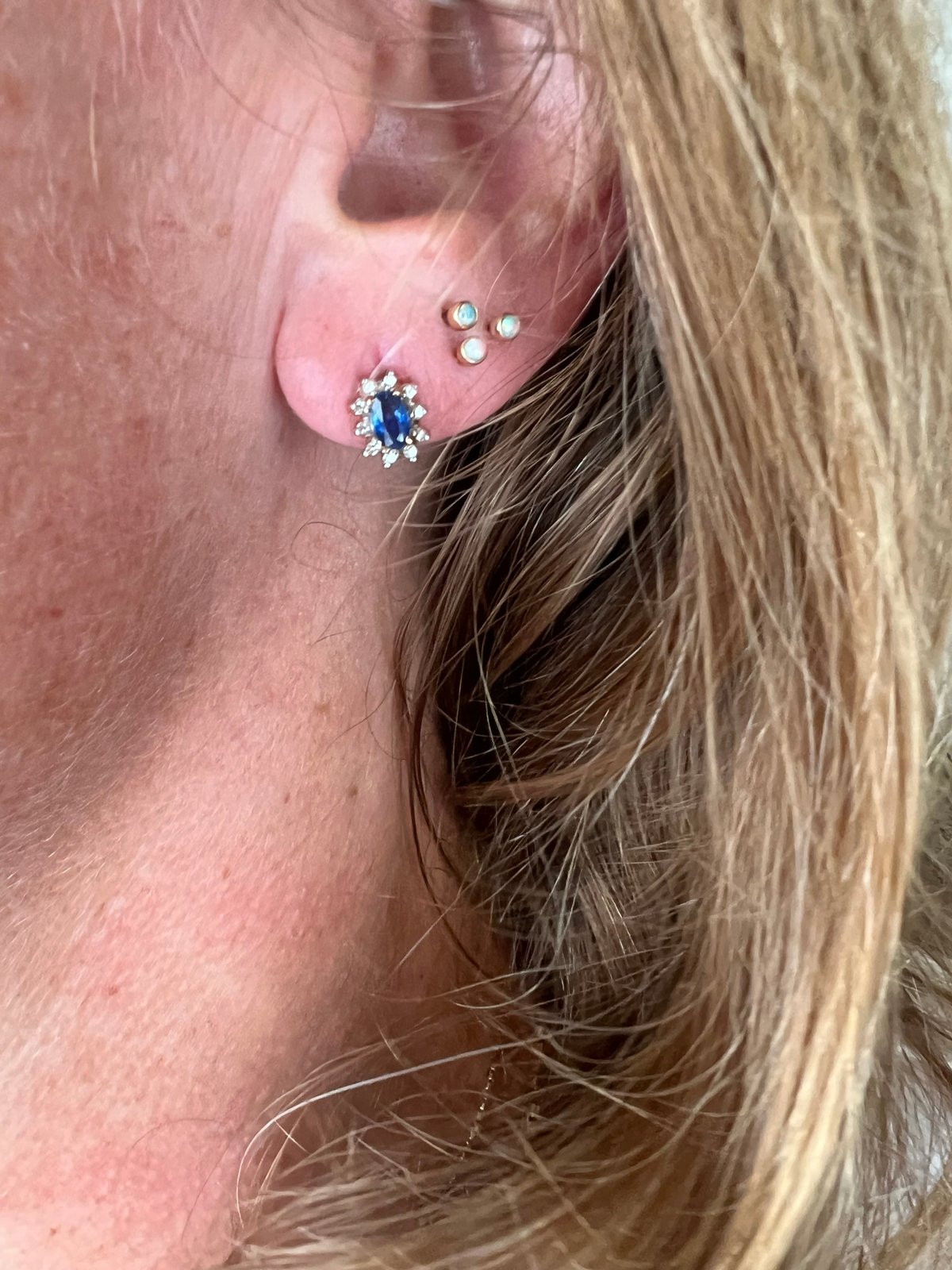 10k Gold Natural Ceylon Blue Sapphire & Diamond Halo Earrings *Video*