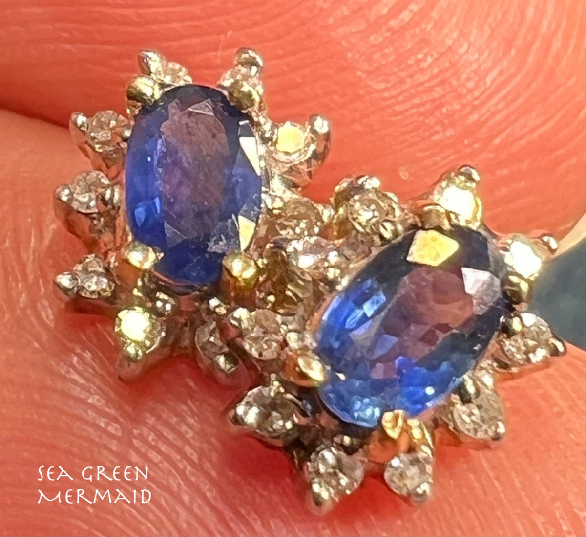 10k Gold Natural Ceylon Blue Sapphire & Diamond Halo Earrings *Video*