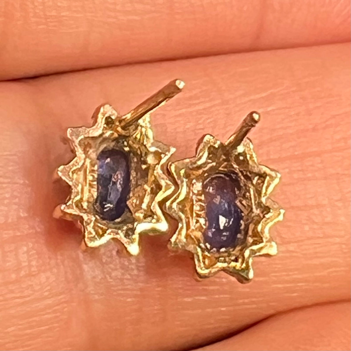 10k Gold Natural Ceylon Blue Sapphire & Diamond Halo Earrings *Video*