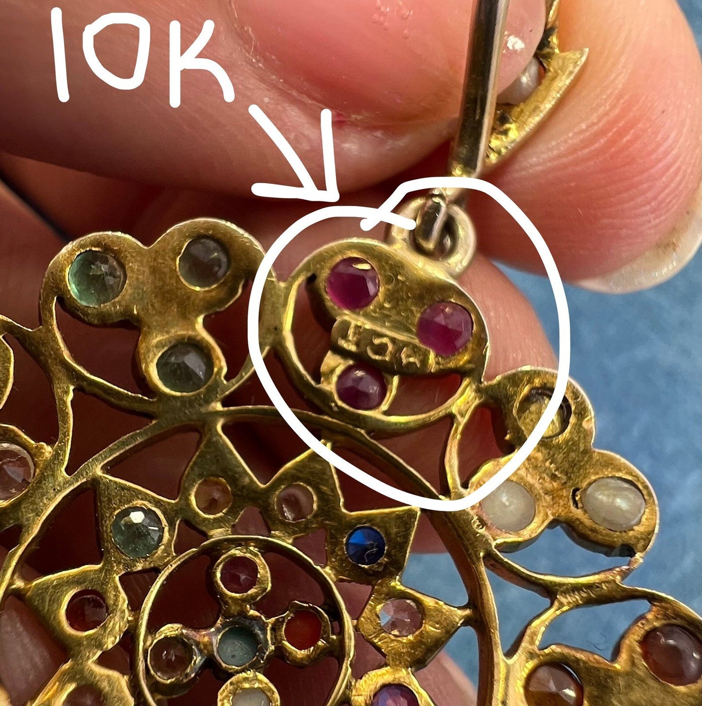 10k Gold Navaratna Mandala Pendant. 2" Natural + Lab Multi-Gems