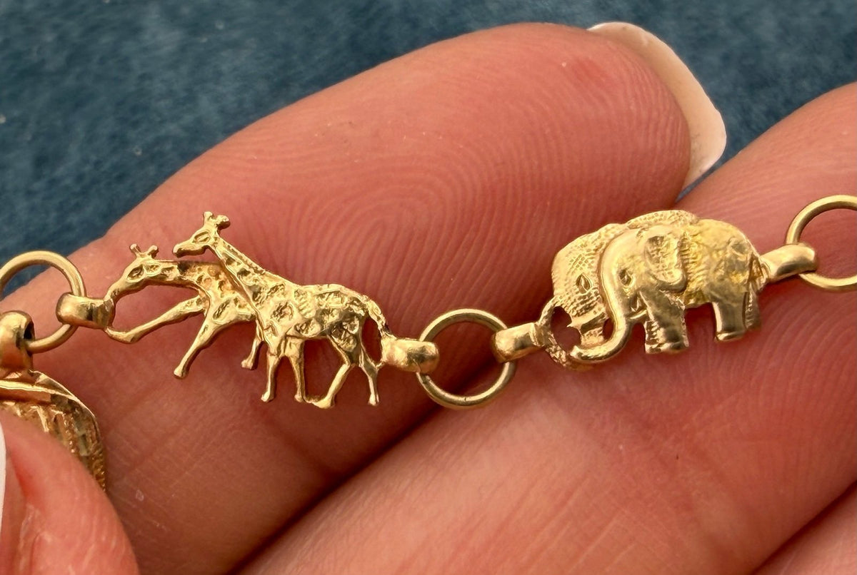 10k Gold Noah's Ark Bracelet. Lions Giraffes Elephants Tigers