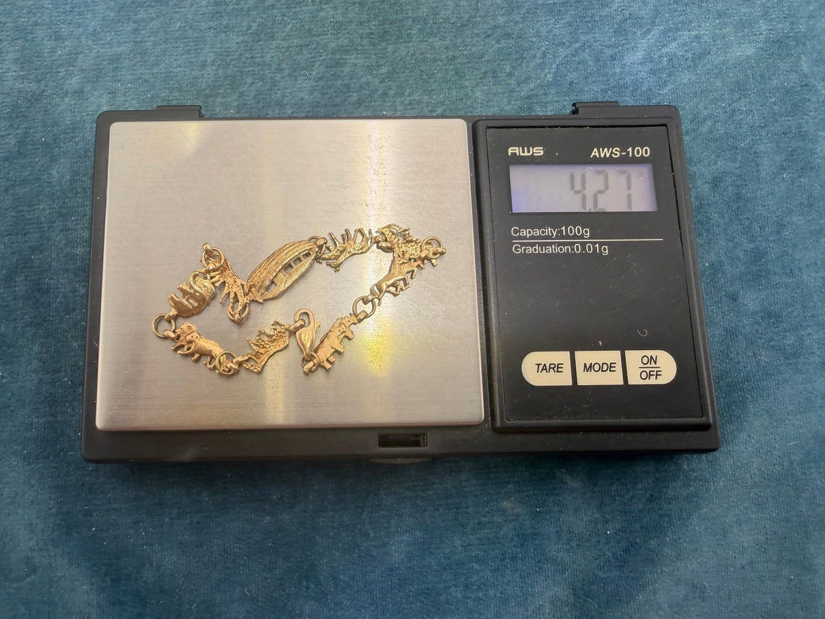 10k Gold Noah's Ark Bracelet. Lions Giraffes Elephants Tigers