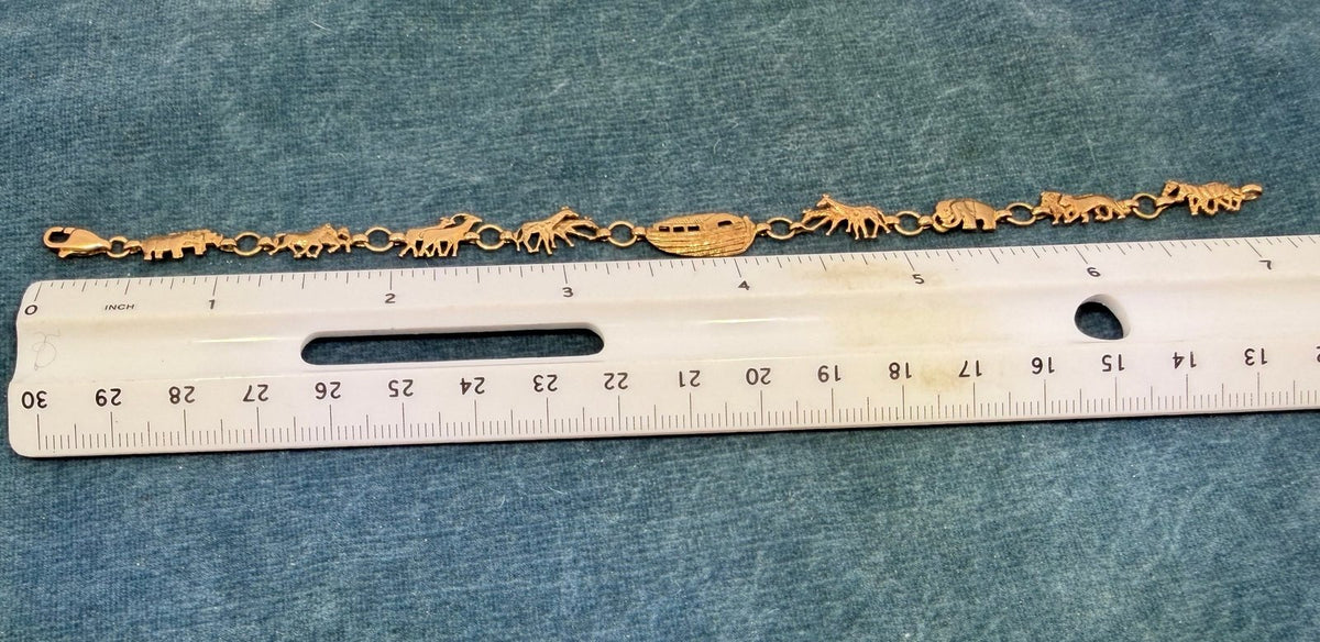 10k Gold Noah's Ark Bracelet. Lions Giraffes Elephants Tigers