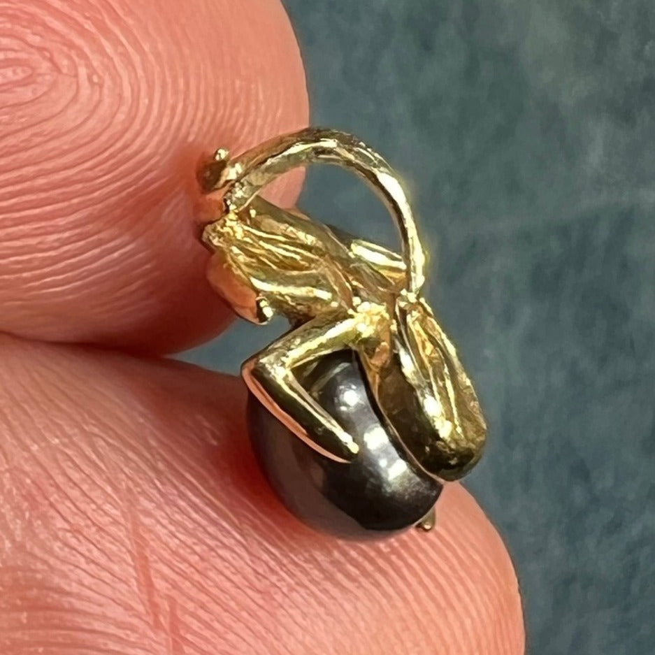 10k Gold Pearl + Diamond BLACK WIDOW Spider Pendant. TINY!