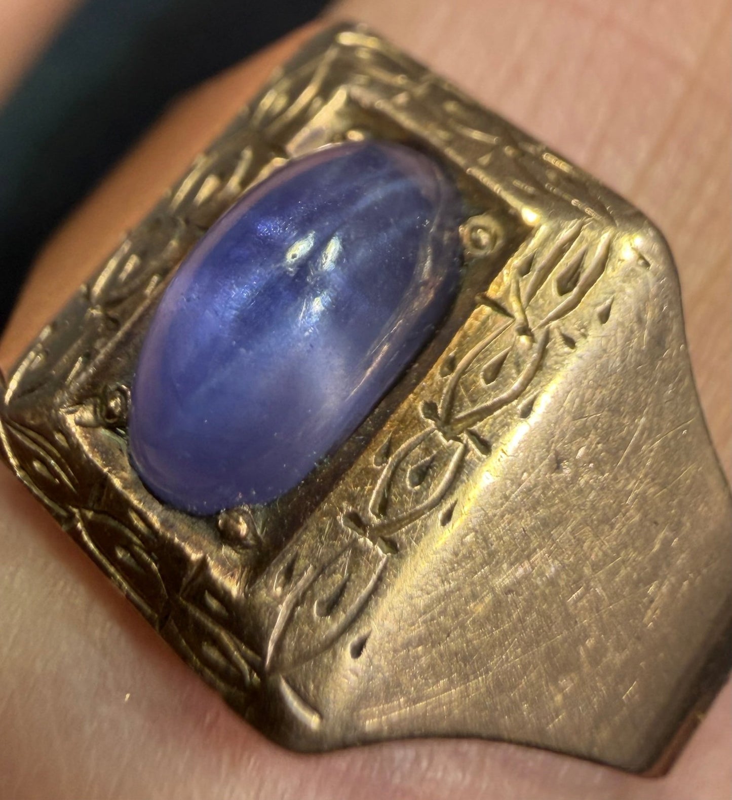 10k Gold Periwinkle Blue Star Sapphire Art Deco Signet Ring *Video*